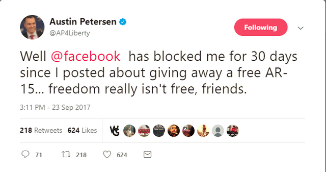 Austin Petersen banned from Facebook for AR15 Post 2