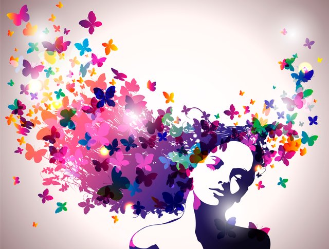 Woman with butterflies in hair multicolored.jpg