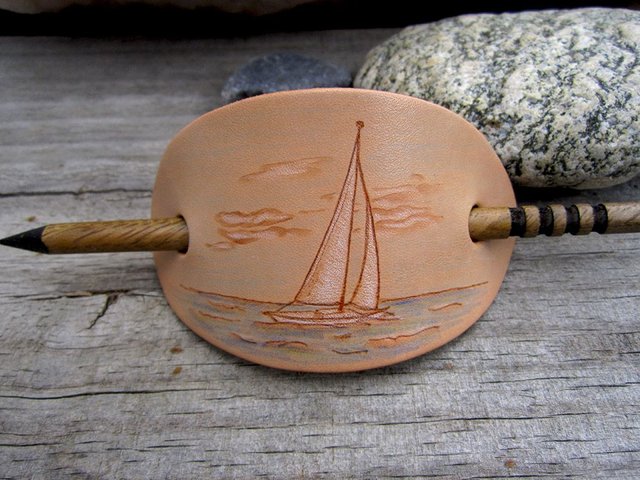 Sailboat Leather Barrette with Wooden Stick Pyrography 1g.jpg