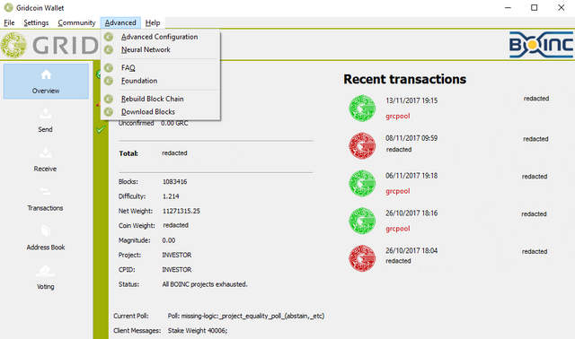 26Gridcoin wallet Overview + Advanced redacted.png