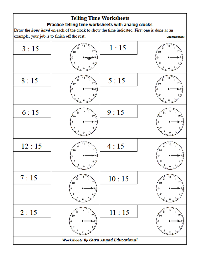 2Nd Grade Math - Telling Time Worksheets - Drawing Hands Of A Clock — Steemit