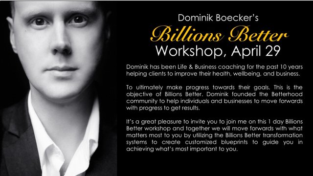 Billions Better Workshop Sunday 29 April!