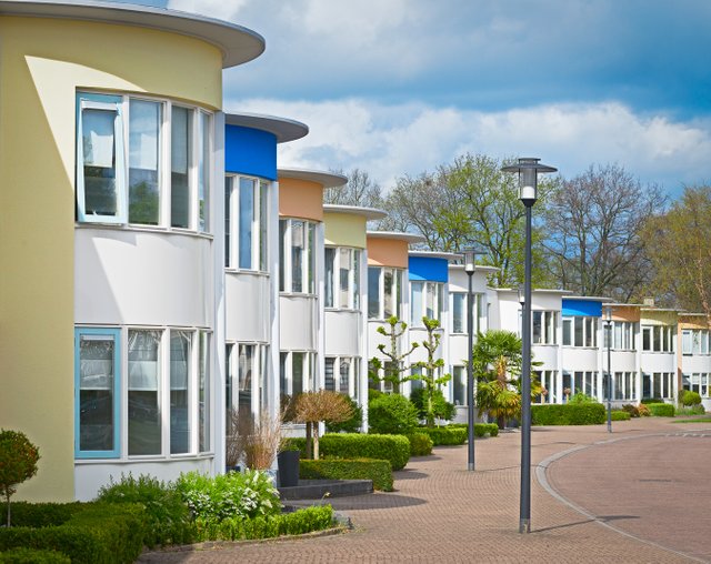 Rowhouses with a mediterranean look and feel.