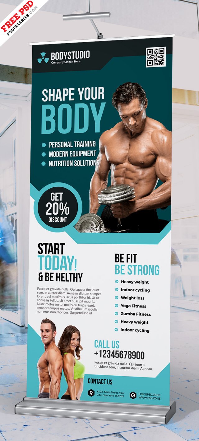 Gym Fitness Club Roll Up Banner Free Psd Steemit