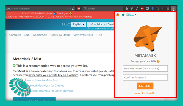 metamask import existing den