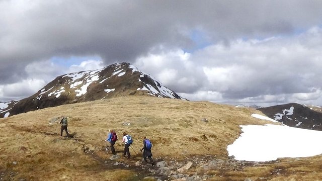 17 Peter, Mandy, Karen and Ella walking towards Creag Mhor summit peak.jpg