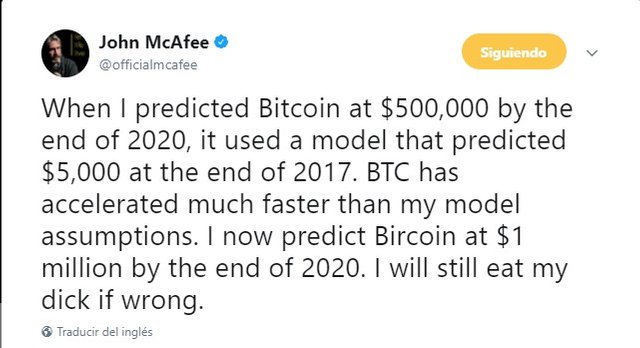 Bitcoin Will Be Worth 1 Million Dollars In 2020 Bet John Mcafee - 