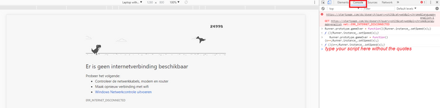 How to hack chrome's T-rex game with Java script.