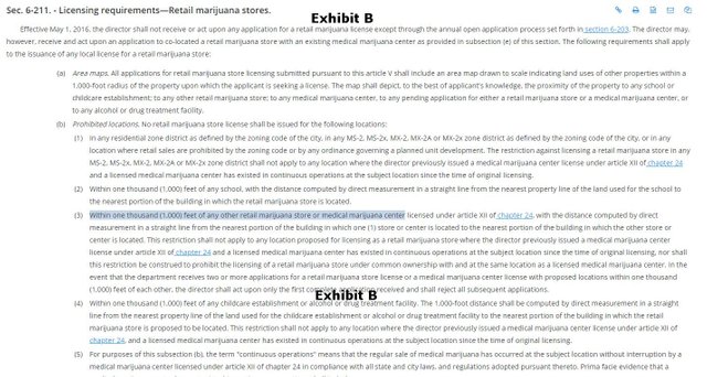 Exhibit B - Denver City Ordinance for Retail cannabis locations.JPG