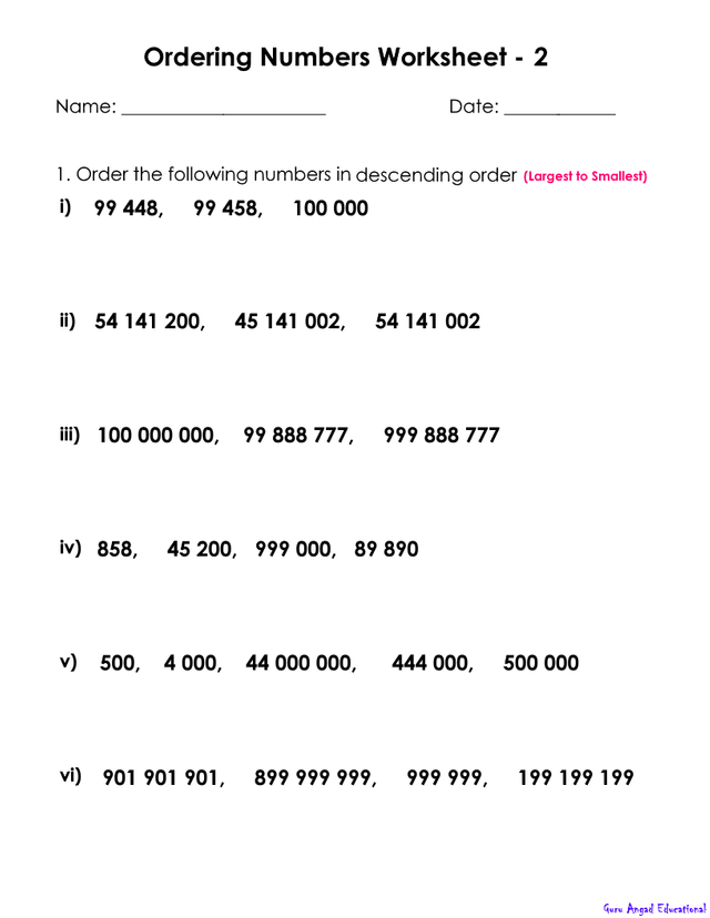 4th grade math ordering numbers worksheets steemit