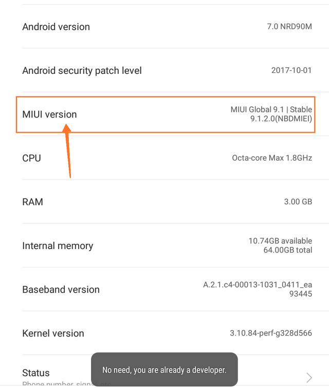 MIUI Version of Build number 