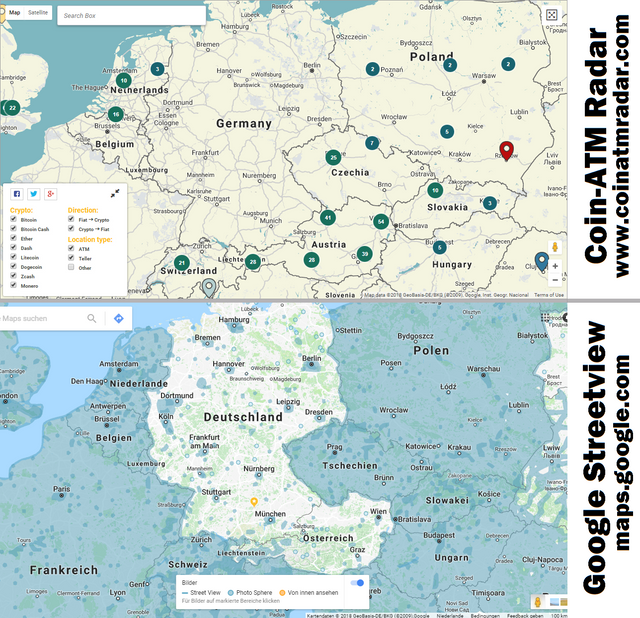 Deutschland im Vergleich: Bitcoin-ATM und Streetview