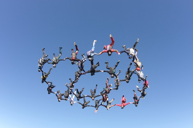 Image of skydivers building a formation