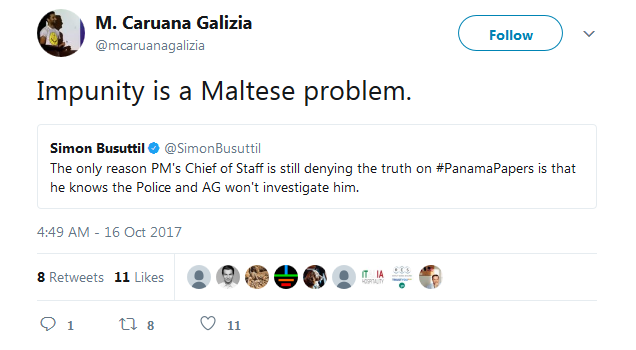 M. Caruana Galizia on Twitter   Impunity is a Maltese problem. https   t.co ZkPHdnEWcr .png