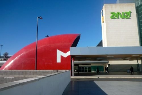 Lisbon, Portugal - Airport Terminal 1 entrance to metro station red - Lisbon Airport car hire.jpg