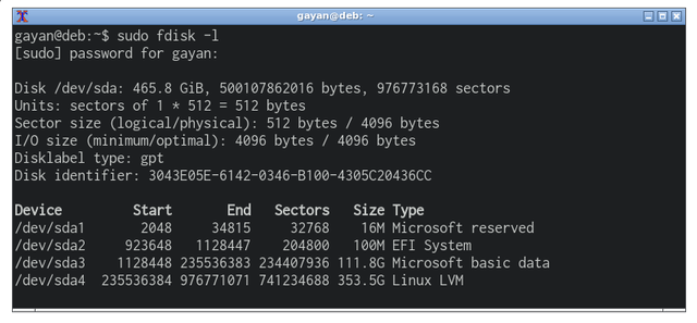 identify partitions with fdisk