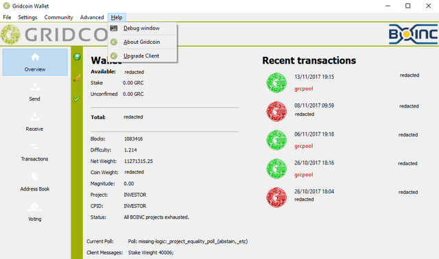 27Gridcoin wallet Overview + Help redacted.png