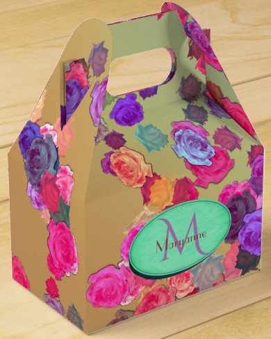 Pink and Violet Roses in a Random Pattern Favor Box