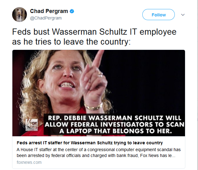 Chad Pergram on Twitter   Feds bust Wasserman Schultz IT employee as he tries to leave the country  https   t.co dRlcu2Ja6v .png