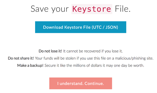 Saving your Keystore file