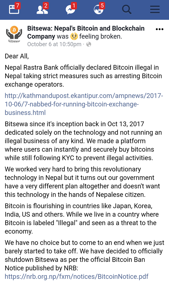 Is bitcoin illegal in nepal