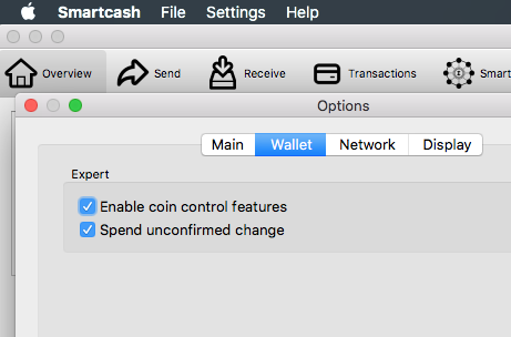 Check `Enable coin control features`