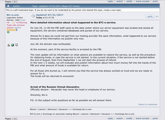 Update From Btc E Confirm Fbi Raid Promise Restart Or Refunds - 