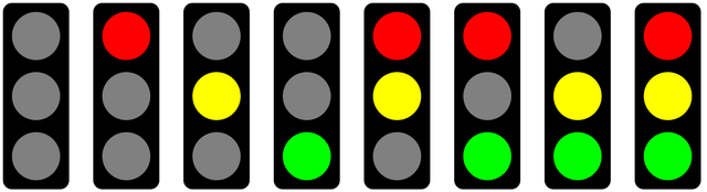 8 combinations of a 3 light traffic signal