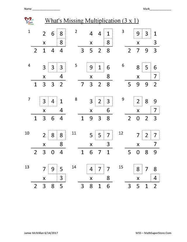 whats missing 3 by 1 digit multiplication with answers steemit