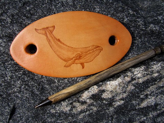 Blue Whale Leather Barrette with Wooden Stick Pyrography 1e.jpg