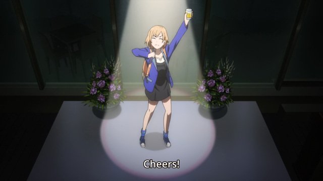 Shirobako episode 24 - Miyamori Aoi toasts.jpg