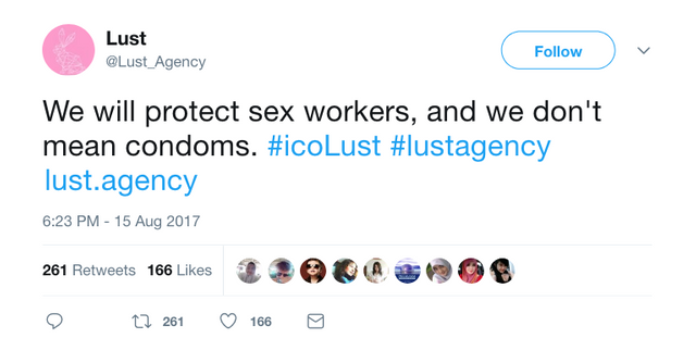 Lust on Twitter   We will protect sex workers  and we don t mean condoms.  icoLust  lustagency https   t.co 8tNH4lOzSj .png
