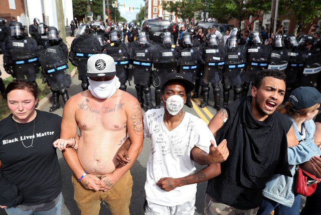 Charlottesville KKK Blacks And Whites Near Police 2017-08-14.jpg