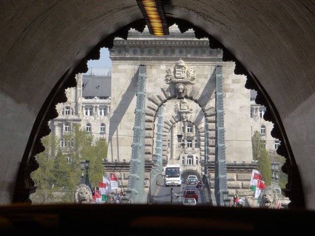 Chain Bridge from inside of Buda Castle Tunnel