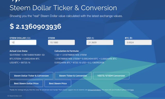 Try this Steem Dollar/Steem Ticker & Conversion Tool!