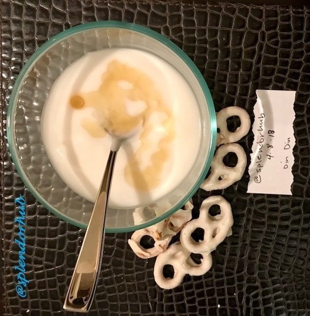 @splendorhub Day 1 Dinner Coconut Yogurt with yogurt covered pretzels.jpg