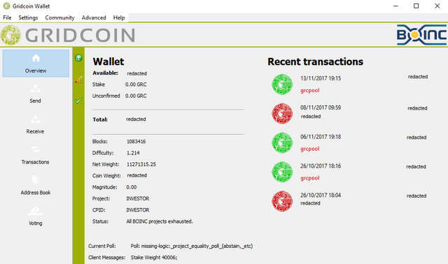 03Gridcoin wallet Overview redacted.png