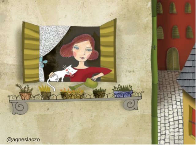 agnes laczo art print illustration cute cat kitten floral flowers window children.jpg