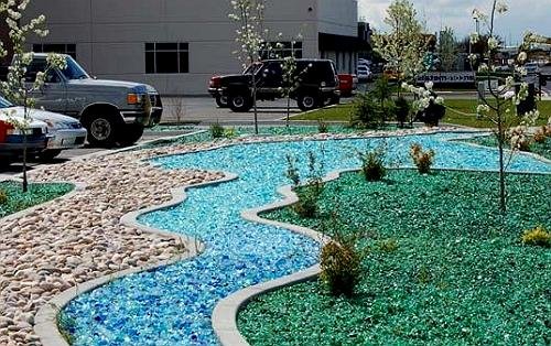 Glass Crushed Stone In Landscape Design, Crushed Glass Landscaping