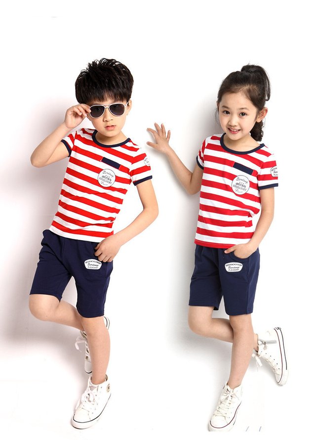 Boys-And-Girls-Stripe-Sets-T-shirt-Shorts-Childrens-Clothing-TWO-Piece-Twins-Clothing.jpg