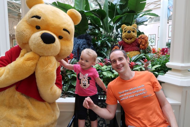 Jerry Banfield with daughter and winnie the pooh Crystal Palace Magic Kingdom theme park at Walt Disney World Resort September 2017.JPG