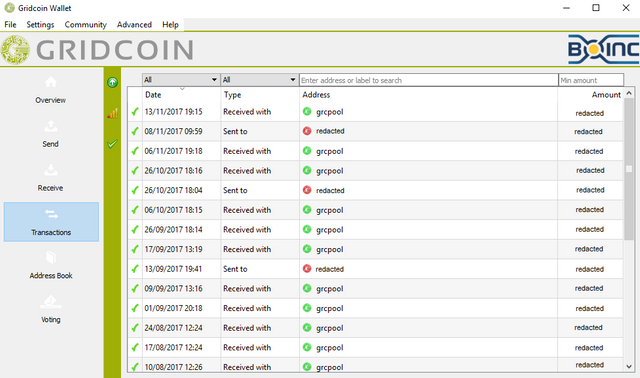 11Gridcoin Wallet Transactions Redacted.png