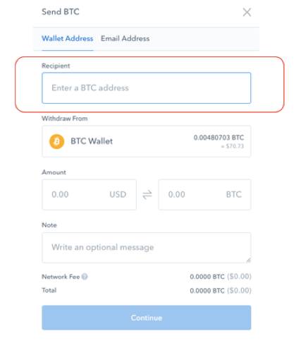 Envoyer des fonds à une adresse Bitcoin depuis Coinbase