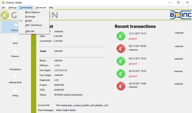 25Gridcoin wallet Overview + Community redacted.png