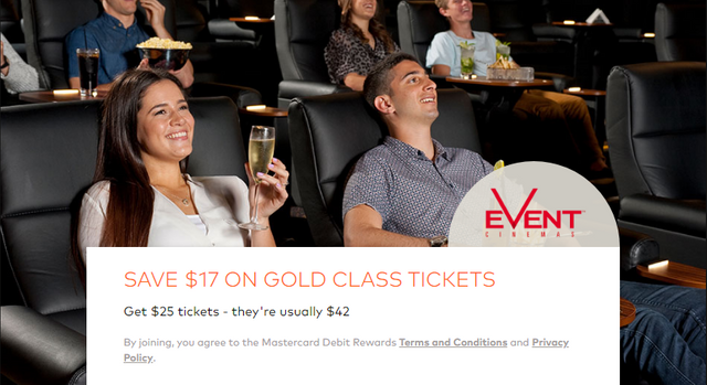 Events Cinema - Gold Class Tickets $25 (Save $17) via Mastercard