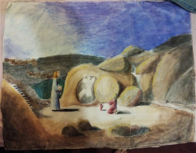 Jesus at the tomb oil pastel.jpg