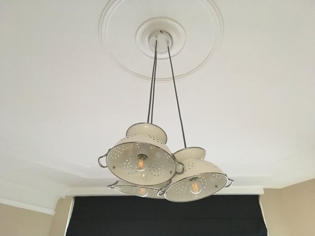 Ikeahack pendant light with Ikea Gemak colander lampshades