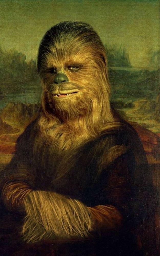 CHEWBACCA Mona Lisa STAR WARS PARODY Funny A5 IRON ON T-shirt Transfer ....jpg