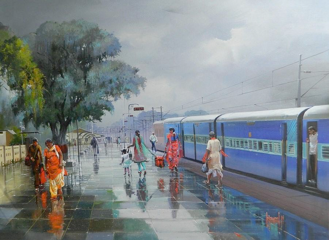 indian railway station drawing