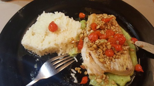 Delicious fish with Brazil nut butter sauce and chilli - incredible!.jpg